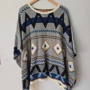 Saks Fifth Avenue 5/48 Unisex Aztec Knit Poncho Sweater Cover One Size